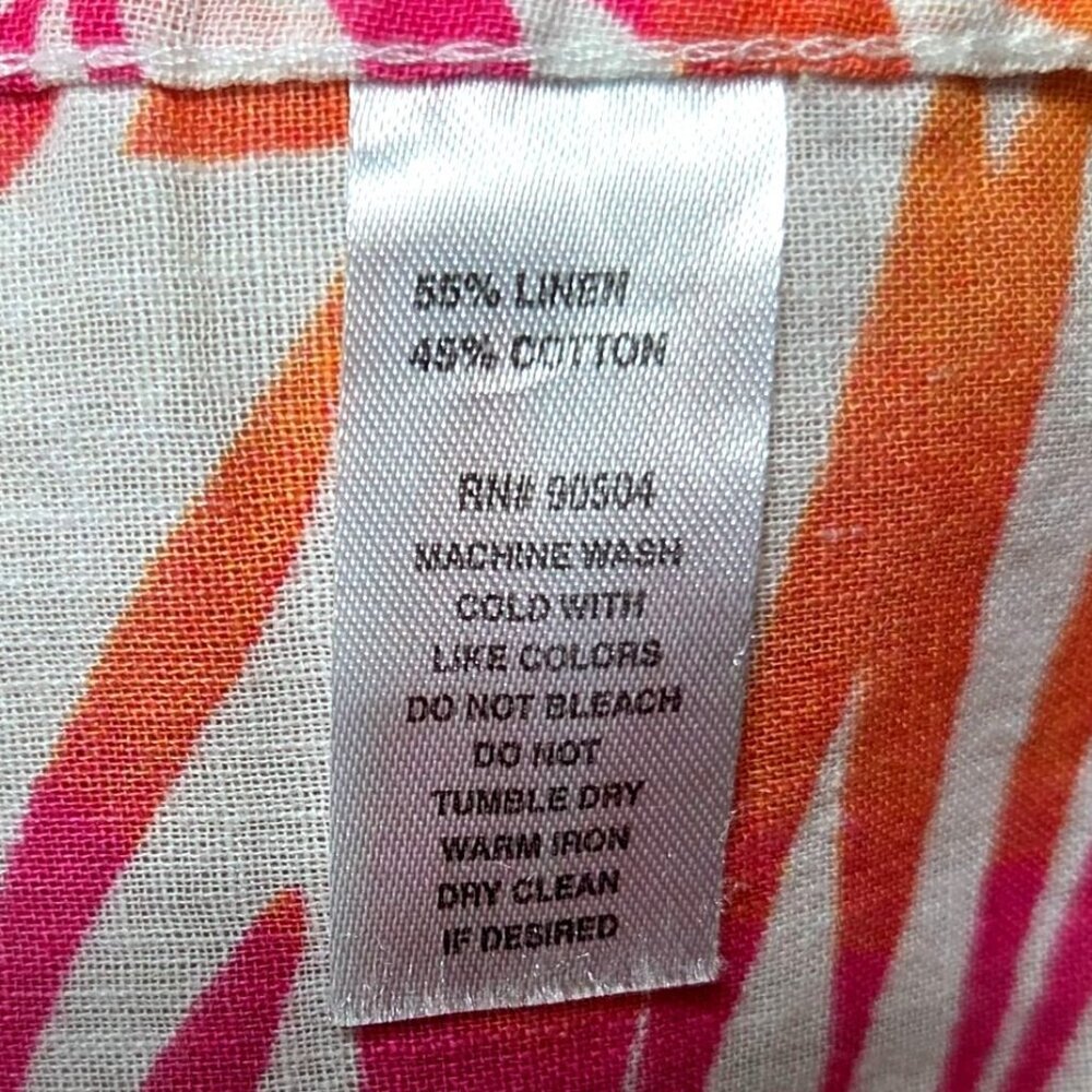 VSTR Pink Orange Tropical Palm Leaf Print Linen Resort Nomad Button Up Shirt M - Picture 7 of 7